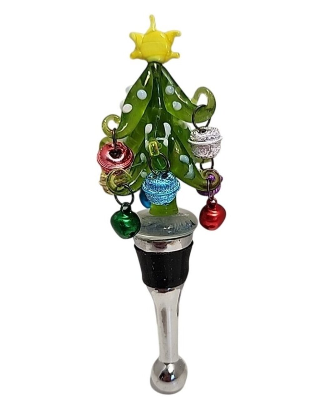 Christmas Tree Wine Cork Bottle Stopper Glass Blown Tree With Bells Wine Bottle